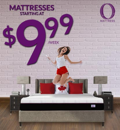 Girl jumping in the bed promoting the O Mattress™ Starting at $9.99 a week